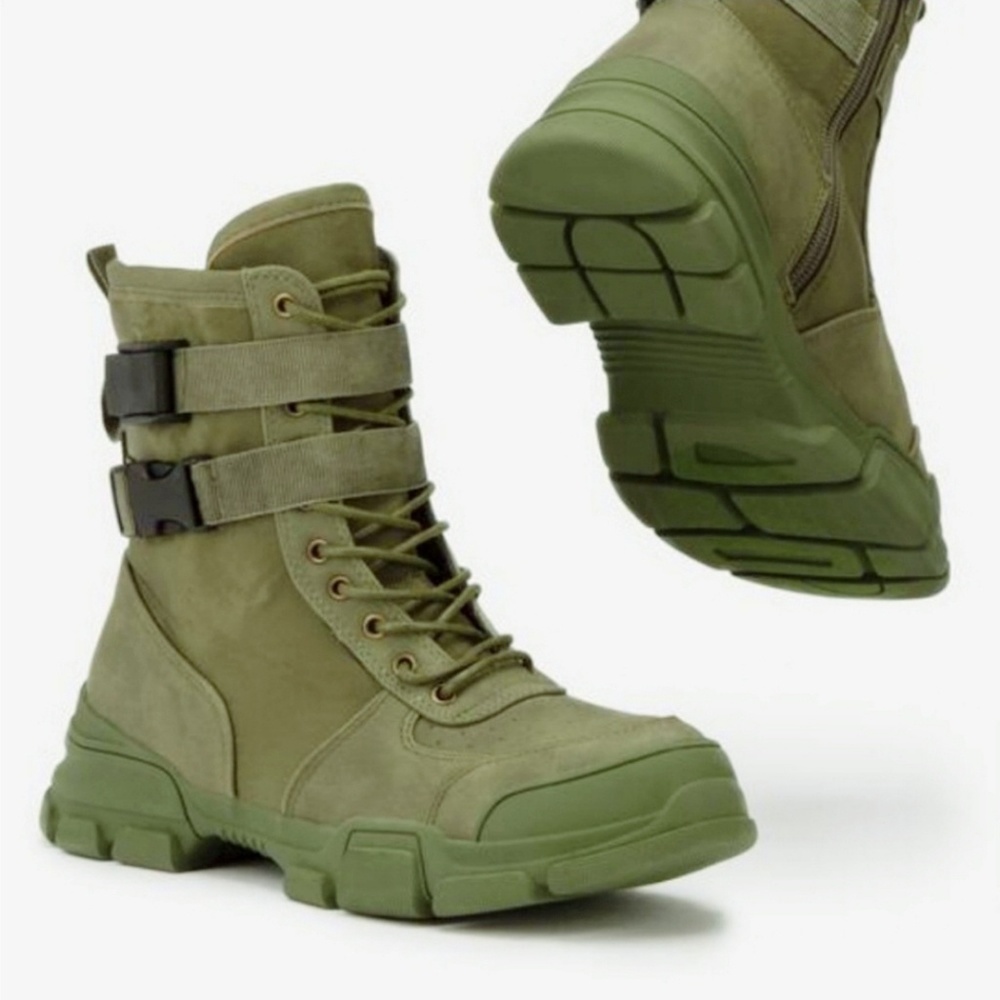 Last Size 11🖤Military Buckled LaceUp Combat Flatf - Picture 5 of 8